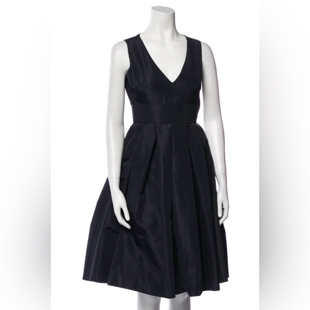 Prada Black Pleated Midi Dress V-Neck Sleeveless